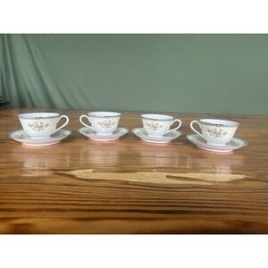 8-PC Vintage Noritake Nippon Cups & Saucer Plates JAPAN Floral Gold Trim